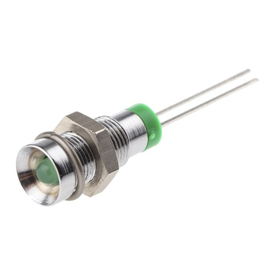 RS PRO Green Panel Mount Indicator, 2V dc, 6mm Mounting Hole Size, Lead Pin Termination