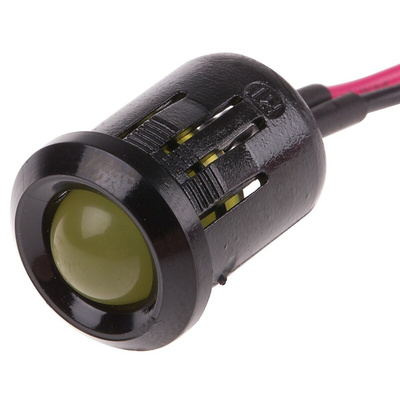 RS PRO Yellow Panel Mount Indicator, 12V dc, 12mm Mounting Hole Size, Lead Wires Termination