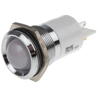 RS PRO White Panel Mount Indicator, 12V, 22mm Mounting Hole Size, Solder Tab Termination