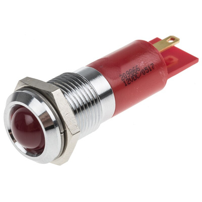 RS PRO Red Flashing LED Panel Mount Indicator, 12V dc, 14mm Mounting Hole Size, Solder Tab Termination