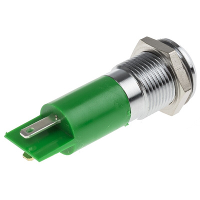 RS PRO Green Flashing LED Panel Mount Indicator, 24V dc, 14mm Mounting Hole Size, Solder Tab Termination