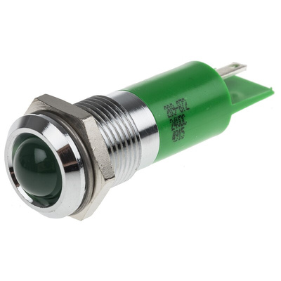 RS PRO Green Flashing LED Panel Mount Indicator, 24V dc, 14mm Mounting Hole Size, Solder Tab Termination