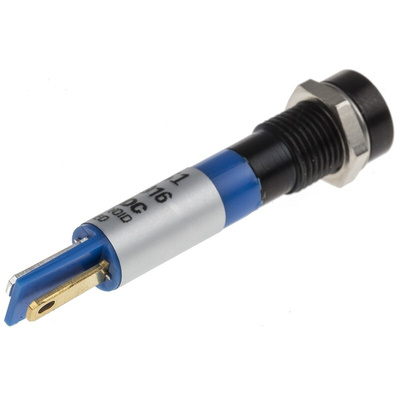 RS PRO Blue Panel Mount Indicator, 24V dc, 8mm Mounting Hole Size, Solder Tab Termination