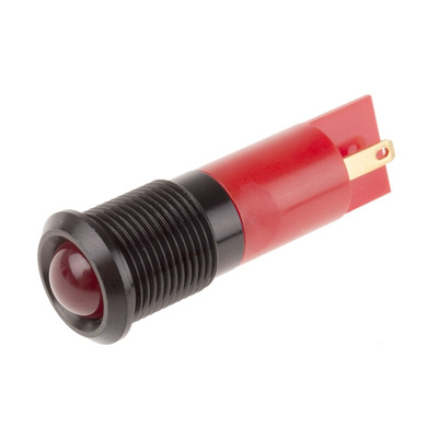 RS PRO Red Panel Mount Indicator, 110V ac, 14mm Mounting Hole Size, Solder Tab Termination, IP67
