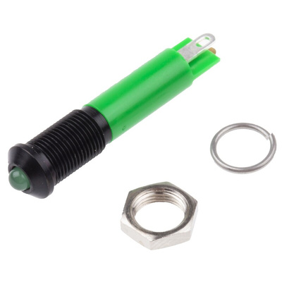 RS PRO Green Panel Mount Indicator, 24V dc, 6mm Mounting Hole Size, Solder Tab Termination