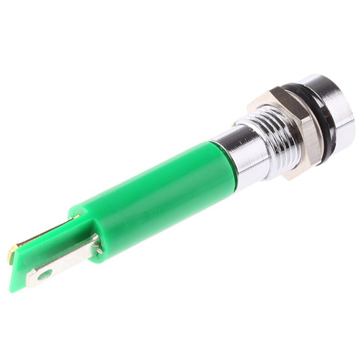 RS PRO Green Panel Mount Indicator, 110V ac, 8mm Mounting Hole Size, Solder Tab Termination