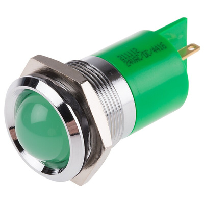 RS PRO Green Panel Mount Indicator, 22mm Mounting Hole Size, Solder Tab Termination