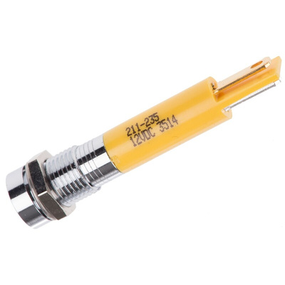 RS PRO Yellow Panel Mount Indicator, 12V dc, 8mm Mounting Hole Size, Solder Tab Termination