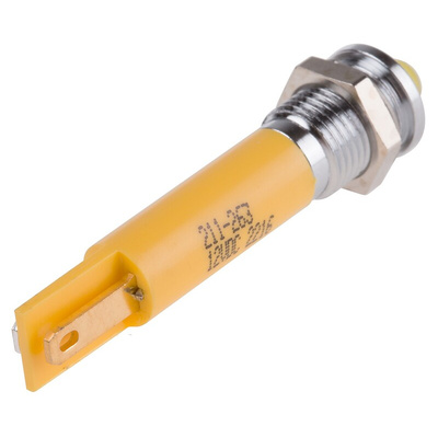 RS PRO Yellow Panel Mount Indicator, 12V dc, 8mm Mounting Hole Size, Solder Tab Termination