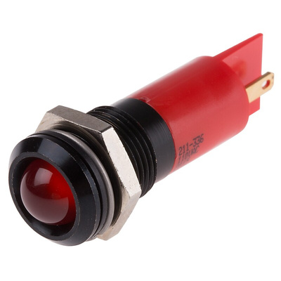 RS PRO Red Panel Mount Indicator, 110V ac, 14.5mm Mounting Hole Size, Solder Tab Termination, IP40