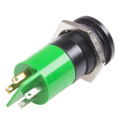 RS PRO Green Panel Mount Indicator, 24V ac/dc, 22mm Mounting Hole Size, Solder Tab Termination