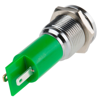 RS PRO Green Panel Mount Indicator, 16mm Mounting Hole Size, Solder Tab Termination, IP67
