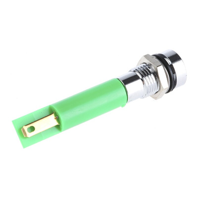RS PRO Green Panel Mount Indicator, 24V c.c., 8mm Mounting Hole Size, Solder Tab Termination, IP67
