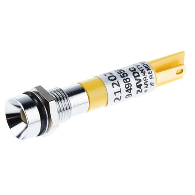 RS PRO Yellow Panel Mount Indicator, 8mm Mounting Hole Size, Solder Tab Termination, IP67