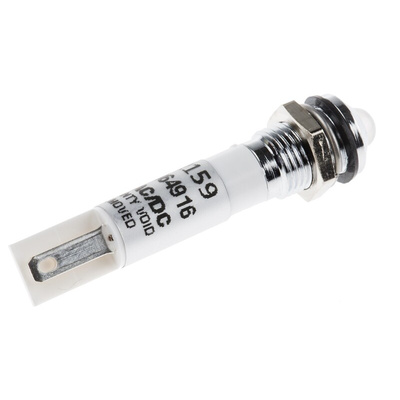 RS PRO White Panel Mount Indicator, 8mm Mounting Hole Size, Solder Tab Termination, IP67