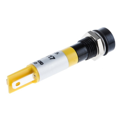 RS PRO Yellow Panel Mount Indicator, 24V dc, 8mm Mounting Hole Size, Solder Tab Termination, IP67