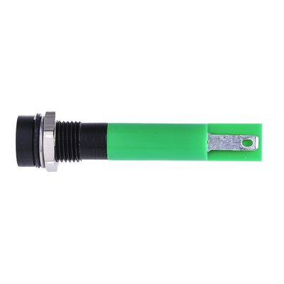 RS PRO Green Panel Mount Indicator, 24V c.c., 8mm Mounting Hole Size, Solder Tab Termination, IP67