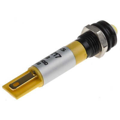 RS PRO Yellow Panel Mount Indicator, 8mm Mounting Hole Size, Solder Tab Termination, IP67