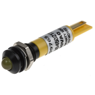RS PRO Yellow Panel Mount Indicator, 8mm Mounting Hole Size, Solder Tab Termination, IP67
