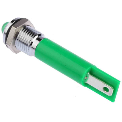 RS PRO Green Panel Mount Indicator, 24V dc, 8mm Mounting Hole Size, Solder Tab Termination, IP67