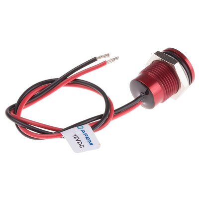 RS PRO Red Panel Mount Indicator, 12V dc, 14mm Mounting Hole Size, Lead Wires Termination, IP67
