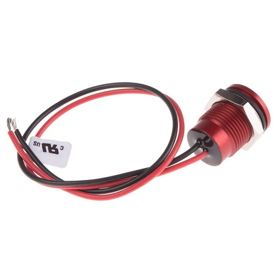 RS PRO Red Panel Mount Indicator, 24V dc, 14mm Mounting Hole Size, Lead Wires Termination, IP67