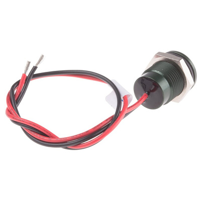 RS PRO Green Panel Mount Indicator, 24V dc, 14mm Mounting Hole Size, Lead Wires Termination, IP67