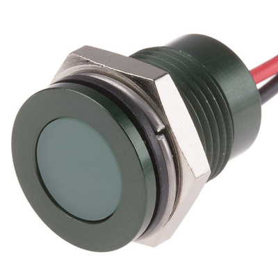 RS PRO Green Panel Mount Indicator, 24V dc, 14mm Mounting Hole Size, Lead Wires Termination, IP67