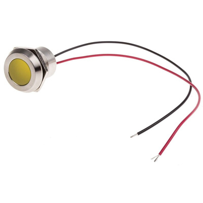 RS PRO Yellow Panel Mount Indicator, 24V dc, 22mm Mounting Hole Size, Lead Wires Termination, IP67