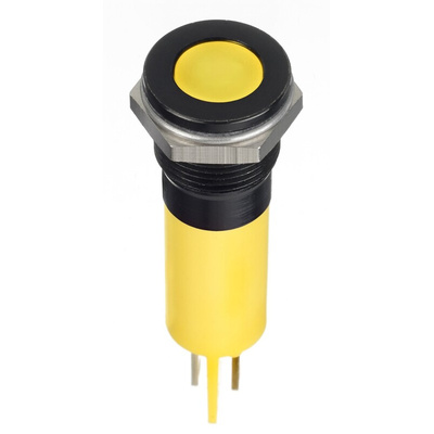 RS PRO Yellow Panel Mount Indicator, 24V dc, 12mm Mounting Hole Size, Faston, Solder Lug Termination, IP67
