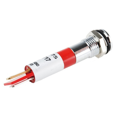 RS PRO Red Panel Mount Indicator, 24V dc, 8mm Mounting Hole Size, Solder Tab Termination, IP67