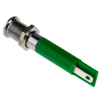 RS PRO Green Panel Mount Indicator, 24V dc, 8mm Mounting Hole Size, Solder Tab Termination, IP67