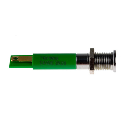 RS PRO Green Panel Mount Indicator, 24V dc, 8mm Mounting Hole Size, Solder Tab Termination, IP67