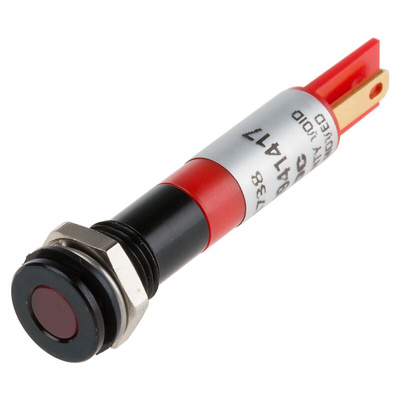 RS PRO Red Panel Mount Indicator, 12V dc, 8mm Mounting Hole Size, Solder Tab Termination, IP67