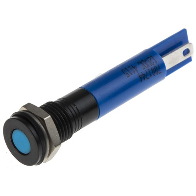 RS PRO Blue Panel Mount Indicator, 12V dc, 8mm Mounting Hole Size, Solder Tab Termination, IP67