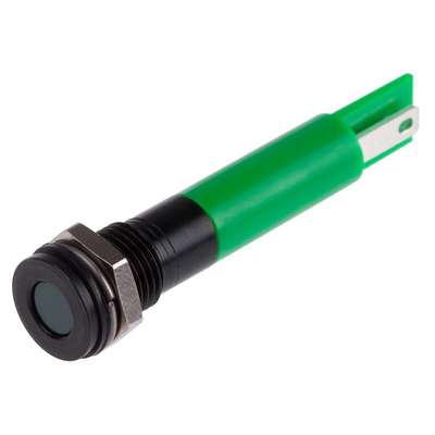 RS PRO Green Panel Mount Indicator, 24V dc, 8mm Mounting Hole Size, Solder Tab Termination, IP67