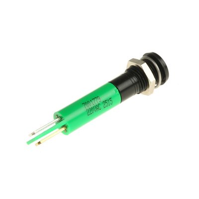 RS PRO Green Panel Mount Indicator, 220V ac, 8mm Mounting Hole Size, Solder Tab Termination, IP67