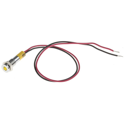 RS PRO Yellow Panel Mount Indicator, 24V dc, 6mm Mounting Hole Size, Lead Wires Termination, IP67