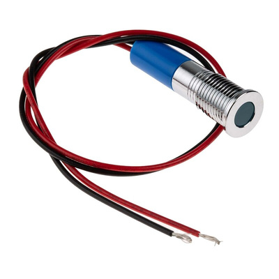 RS PRO Blue Panel Mount Indicator, 24V dc, 8mm Mounting Hole Size, Lead Wires Termination, IP67