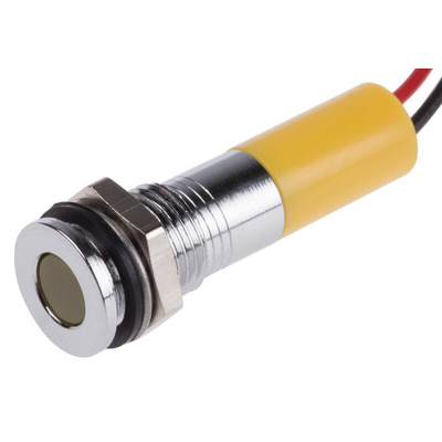 RS PRO Yellow Panel Mount Indicator, 24V dc, 8mm Mounting Hole Size, Lead Wires Termination, IP67