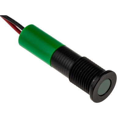 RS PRO Green Panel Mount Indicator, 24V dc, 8mm Mounting Hole Size, Lead Wires Termination, IP67
