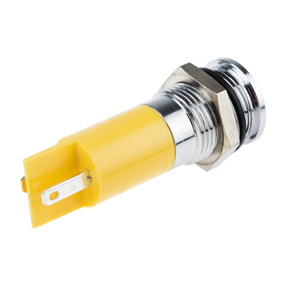 RS PRO Yellow Panel Mount Indicator, 12V dc, 14mm Mounting Hole Size, Solder Tab Termination, IP67
