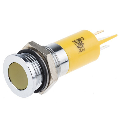 RS PRO Yellow Panel Mount Indicator, 12V dc, 14mm Mounting Hole Size, Solder Tab Termination, IP67