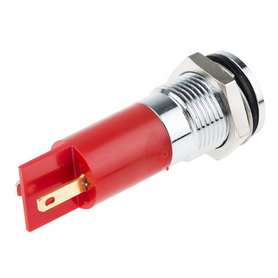 RS PRO Red Panel Mount Indicator, 12V dc, 14mm Mounting Hole Size, Solder Tab Termination, IP67