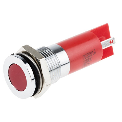 RS PRO Red Panel Mount Indicator, 12V dc, 14mm Mounting Hole Size, Solder Tab Termination, IP67