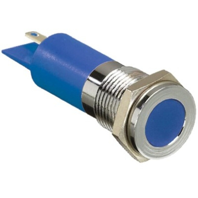 RS PRO Blue Panel Mount Indicator, 220V ac, 14mm Mounting Hole Size, Solder Tab Termination, IP67