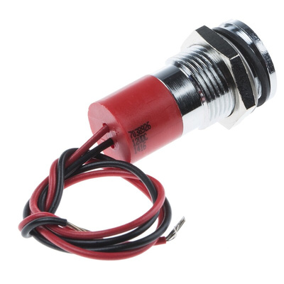 RS PRO Red Panel Mount Indicator, 12V dc, 14mm Mounting Hole Size, Lead Wires Termination, IP67