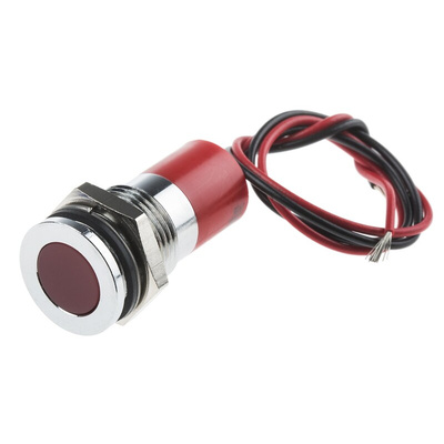 RS PRO Red Panel Mount Indicator, 12V dc, 14mm Mounting Hole Size, Lead Wires Termination, IP67
