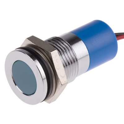 RS PRO Blue Panel Mount Indicator, 220V ac, 14mm Mounting Hole Size, Lead Wires Termination, IP67