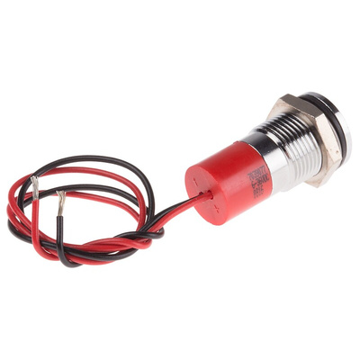 RS PRO Red Panel Mount Indicator, 6 → 36V dc, 14mm Mounting Hole Size, Lead Wires Termination, IP67